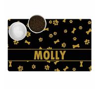 Tapete personalizado para comida para perros y gatos con nombre, tapetes personalizados para alimentos para mascotas, antideslizante, impermeable, con estampado de hueso, regalos para mascotas