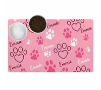 Tapete personalizado para comida para perros y gatos con nombre, tapetes personalizados para alimentos para mascotas, antideslizante e impermeable, patrón de patas, regalos para mascotas