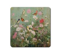 Tapete protector floral para lavadora, diseño vintage de pájaros y flores, goma antideslizante, impermeable, para lavadora, secadora, 24 x 24 pulgadas
