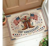 Tapete rectangular con diseño de botas vaqueras, flores rústicas occidentales, banderas de Estados Unidos, color rojo, de pelo bajo, no se desprende, para entrada, baño, lavandería, decoración de 2 x