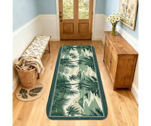 Tapete rectangular con diseño de palmeras, montañas tropicales, naturaleza, cactus, verano, verde, antideslizante, no se desprende, para cocina, entrada, mesita de noche, lavandería, decoración, 2 x 3