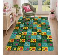 Tapete rectangular con diseño de tulipanes, flores de crisantemo, color verde, primavera, para dormitorio universitario, no se desprende, para baño, entrada, lavandería, decoración de 3 x 5 pies