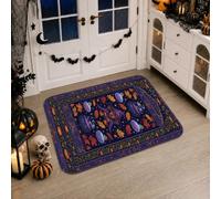 Tapete rectangular de calabazas con diseño de calaveras de hojas tradicionales para Halloween, color violeta, de pelo bajo, no se desprende, para cocina, baño, entrada, mesita de noche, 2 x 3 pies