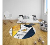 Tapete Redondo Felpudos Alfombra, Morbuy Geometría Simple Alfombras Piso Moqueta Poliéster Dormitorio Sala de Estar Juego Mats Pad para Habitación Decorativo (Moneda Amarilla,120cm)