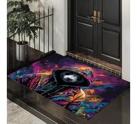 Tapete Rojo Sudadera Con Capucha De Panda Puerta Felpudo De Entrada Exterior Atrapar Suciedad Alfombra Estilo Grafiti Callejero Para Interior Jardines Cocina Pasillo Trasera Delantera,80X120Cm