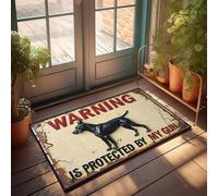 Tapete rústico de otoño para puerta con señal de advertencia: "Is Protected By My Gun" con felpudo de perro negro divertido para exteriores (65 x 90 cm)