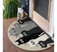 Tapete semicircular para puerta de gato, tapete semicircular para entrada exterior, antideslizante, lavable, tapete suave para interiores y exteriores, cocina, baño, puerta delantera (gris)