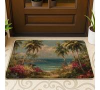 Tapete Tropical Paradise, tapete de piso con palmeras verdes para entrada al aire libre e interior, decoración de verano, goma impermeable, antideslizante, resistente a la suciedad, fácil de limpiar
