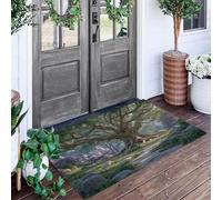 Tapete Verde Árbol Del Bosque Soleado Puerta Felpudo De Entrada Exterior Atrapar Suciedad Alfombra Plantas De Fantasía Natural Para Interior Jardines Cocina Pasillo Trasera Delantera,70X100Cm