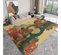 Tapetes Arquitectura Tradicional China Flores Alfombras Salon de Pelo Corto 160 x 230 cm, Antideslizante Estampada Color Arena Alfombra Pie de Cama Rectangular para Domitorio Pasillo Entrada Casa