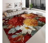 Tapetes de área 120 x 170 cm, Alfombras Rectangulares de Pelo Corto Planta Flor Margarita Rojo Oscuro, Alfombra Antideslizante Vintage Clásico para Dormitorio Habitación de Niños Decoración del Hogar
