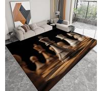 Tapetes de área 140 x 200 cm, Alfombras de Pelo Corto Negro, Alfombra Antideslizante Tablero De Ajedrez Moderno Con Piezas De Madera para Dormitorio Habitación de Niños Comedor Decoración del Hogar