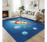 Tapetes de área 60 x 90 cm, Alfombras Rectangulares de Pelo Corto Espacio Planetas Cohete Astronauta, Alfombra Antideslizante Caricatura para Dormitorio Habitación de Niños Comedor Decoración