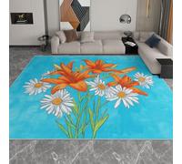 Tapetes de área 80 x 150 cm, Alfombras Rectangulares de Pelo Corto Azur, Alfombra Antideslizante Dibujo Plantas Flores Margaritas para Dormitorio Habitación de Niños Comedor Decoración del Hogar