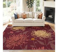 Tapetes de área para Sala de Estar 100 x 150 cm, Lavable Plantas Naturales Flores Silvestres Margaritas Tema Alfombra Pelo Corto - Rojo Oscuro Antideslizante Alfombra Adecuado