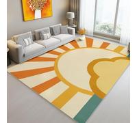 Tapetes de área para Sala de Estar 160 x 230 cm, Lavable Simple Bordeado por el Sol Líneas Tema Alfombra Pelo Corto - Oro Antideslizante Alfombra Adecuado para Habitaciones Infantiles, dormitorios