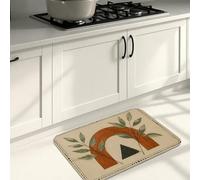 Tapetes de cocina abstractos modernos para suelo, hojas verdes y formas naranjas, tapetes suaves, acolchados con resorte, cómodos, lavables, para fregaderos de cocina, lavadero, baño, 20 x 31 pulgadas