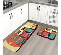 Tapetes de cocina artísticos vintage para piso, tapetes suaves de búhos coloridos, acolchados, cómodos, lavables, antideslizantes, para fregaderos de cocina, lavadero, baño, 2 unidades