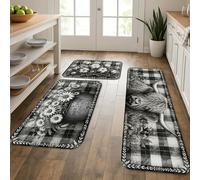 Tapetes de cocina blancos y negros para piso, tapetes suaves florales vintage, acolchados, cómodos, lavables, decoración para fregaderos de cocina, lavandería, 3 unidades