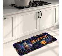 Tapetes de cocina con diseño de calabazas para el suelo, diseño festivo de búho, color naranja, suave, lavable, grueso, para fregadero, lavandería, baño, tocador, 40.6 x 119.4 cm