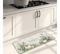 Tapetes de cocina con diseño de calabazas para suelo, botánico, rústico, hoja de eucalipto, color verde otoño, cómoda, lavable, para fregadero, lavadero, baño, tocador, 40.6 x 119.0 cm