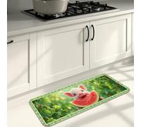 Tapetes de cocina con diseño de sandía de cerdos lindos para el suelo, alfombras de área verde de dibujos animados, acolchadas, cómodas, lavables, para fregaderos de cocina, lavadero, baño, 16 x 47
