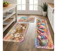 Tapetes de cocina con diseño floral de conchas marinas para suelo, tapetes suaves con patrón colorido, acolchados de verano, cómodos, lavables, para fregaderos de cocina, lavadero, baño, 3 piezas