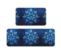 Tapetes de cocina con estampado de copo de nieve de Navidad azul para suelo, 2 piezas para suelo, hogar, oficina, fregadero, lavandería