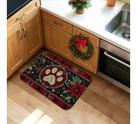Tapetes de cocina con estampado de huellas de Navidad para piso, tapetes suaves florales a cuadros rojos, acolchados para invierno, cómodos, lavables, antideslizantes, para fregaderos de cocina