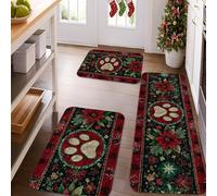Tapetes de cocina con estampado de huellas de Navidad para piso, tapetes suaves florales a cuadros rojos, acolchados para invierno, cómodos, lavables, antideslizantes, para fregaderos de cocina