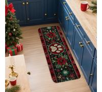 Tapetes de cocina con estampado de huellas de Navidad para piso, tapetes suaves florales a cuadros rojos, acolchados para invierno, cómodos, lavables, antideslizantes, para fregaderos de cocina