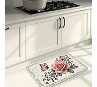 Tapetes de cocina con estampado floral de leopardo para piso, tapetes suaves con patrón de rosas vintage, acolchados con resortes, cómodos, lavables para fregaderos de cocina, lavadero, baño, 20 x 31