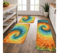 Tapetes de cocina con forma de remolino para piso, coloridos diseños en espiral, suaves, acolchados, cómodos, lavables, antideslizantes, para fregaderos de cocina, lavadero, baño, 3 unidades