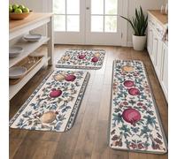 Tapetes de cocina con patrón de frutas para piso, tapetes suaves florales botánicos vintage, acolchados, cómodos, lavables, antideslizantes, para fregaderos de cocina, lavandería, baño, 3 unidades