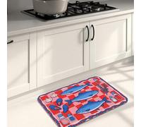 Tapetes de cocina con patrón de peces para piso, a cuadros rojos, acolchados, cómodos, lavables, para fregaderos de cocina, lavandería, baño, 20 x 31 pulgadas
