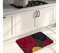 Tapetes de cocina con patrón de rosas para piso, tapetes suaves florales negros, rojos y amarillos, acolchados, cómodos, lavables, antideslizantes, para fregaderos de cocina, lavandería, baño, 20 x 31