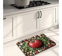 Tapetes de cocina con patrón de tomates para piso, piedras coloridas, vintage, rústicas, suaves, acolchadas, cómodas, lavables, antideslizantes, para fregaderos de cocina, lavandería, baño, 16 x 24