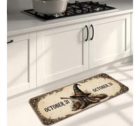 Tapetes de cocina con sombrero de bruja para piso, caldero rústico vintage, lavanda, Halloween, beige, lavables, cómodas, alfombras de cocina para fregadero, lavandería, entrada, baño, 16 x 47