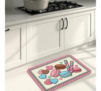 Tapetes de cocina con temática de caramelos para piso, coloridos patrones de postres, divertidos, acolchados, cómodos, lavables, para fregaderos de cocina, lavandería, baño, 16 x 24 pulgadas