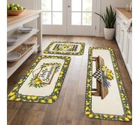 Tapetes de cocina con temática de limón para piso, vintage, rústico, acolchado, cómodo, lavable, decoración para fregaderos de cocina, lavandería, baño, 3 piezas