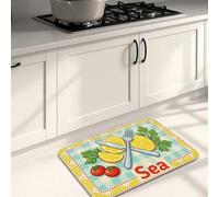 Tapetes de cocina con temática de mar para piso, patrón de limón y tomates, tapetes suaves vintage, acolchados, cómodos, lavables, para fregaderos de cocina, lavadero, baño, 16 x 24 pulgadas