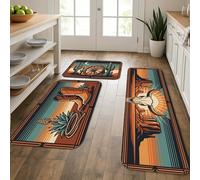 Tapetes de cocina con temática occidental para suelo, diseño rústico de botas de vaquero y cactus, acolchado de otoño, cómodo, lavable, decoración para fregaderos de cocina, lavandería, baño, 3 piezas