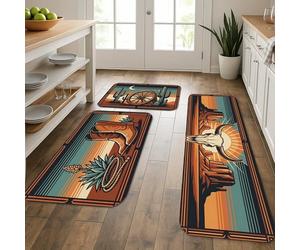 Tapetes de cocina con temática occidental para suelo, diseño rústico de botas de vaquero y cactus, acolchado de otoño, cómodo, lavable, decoración para fregaderos de cocina, lavandería, baño, 3 piezas