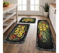 Tapetes de cocina con temática vegetal para piso, coloridos diseños de plantas, tapetes suaves, acolchados durante todo el año, cómodos, lavables para fregaderos de cocina, lavadero, baño, 3 piezas