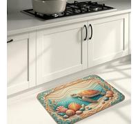 Tapetes de cocina costeros de playa para piso, tortugas marinas y conchas, tapetes suaves, acolchados de verano, cómodos, lavables, para fregaderos de cocina, lavadero, baño, 20 x 31 pulgadas