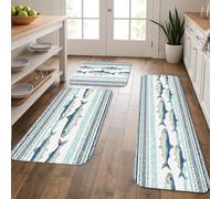 Tapetes de cocina costeros para piso, tapetes suaves con patrón de peces náuticos, acolchados, cómodos, lavables, antideslizantes, para fregaderos de cocina, lavadero, baño, 3 unidades
