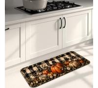 Tapetes de cocina de calabazas para piso, algodón rústico a cuadros, color naranja otoño, cómodos, lavables, decorativos, decoración para fregadero, lavandería, baño, entrada, 40.6 x 119.4 cm