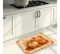 Tapetes de cocina de calabazas para suelo, hojas rústicas de granja a cuadros, color naranja otoño, cómodas, lavables, para fregadero, lavandería, baño, tocador, 16 x 47 pulgadas