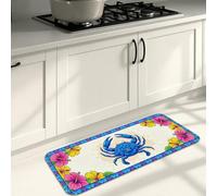 Tapetes de cocina de cangrejo tropical para piso, tapetes suaves con diseño floral colorido, acolchados de verano, cómodos, lavables, para fregaderos de cocina, lavandería, baño, 16 x 47 pulgadas