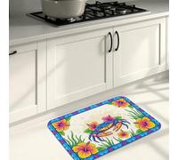 Tapetes de cocina de cangrejo tropical para piso, tapetes suaves con diseño floral colorido, acolchados de verano, cómodos, lavables, para fregaderos de cocina, lavandería, baño, 16 x 24 pulgadas